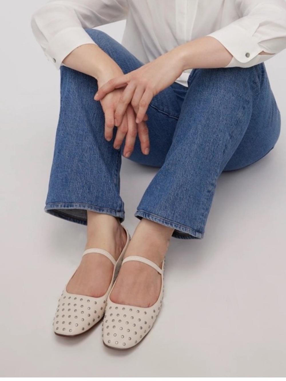 Madewell Ecru Studded Mary Jane Flats 8 - Picture 3 of 7